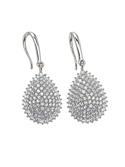 Silver Tone Clear Stone Teardrop Hook Earrings Set
