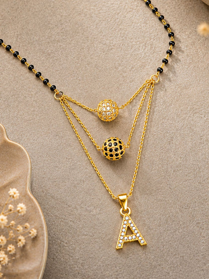 A-Z Letter With Black & White AD Ball Pendant Short Mangalsutra Name Mangalsutra