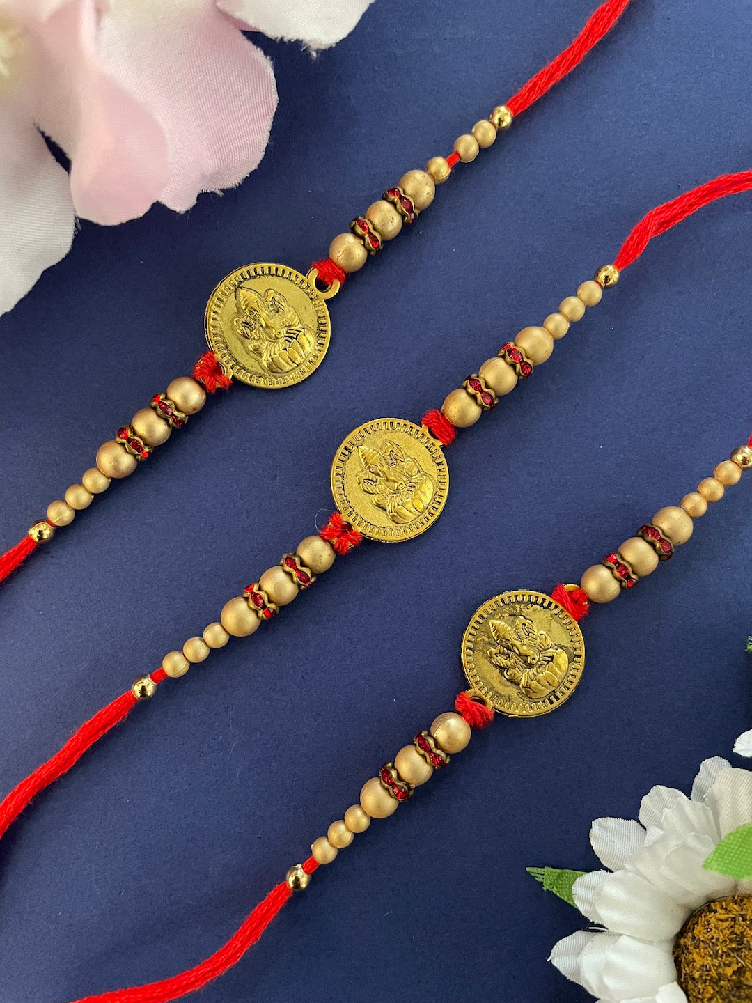 Coin Rakhi Shop (Set of 3) Ganesh Coins Rakhi Online – Digital Dress Room