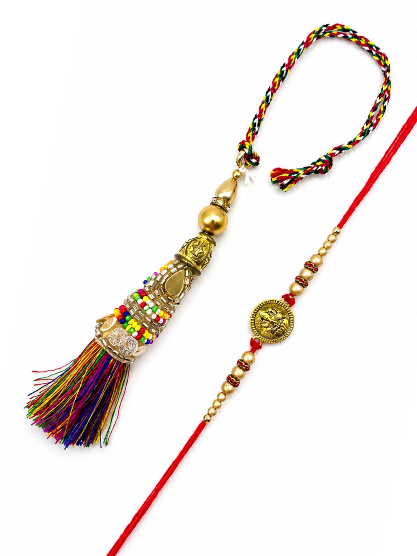 (Set of 2) Ganesha Bead Tassel Latkan Lumba Rakhi Bhaiya Bhabhi