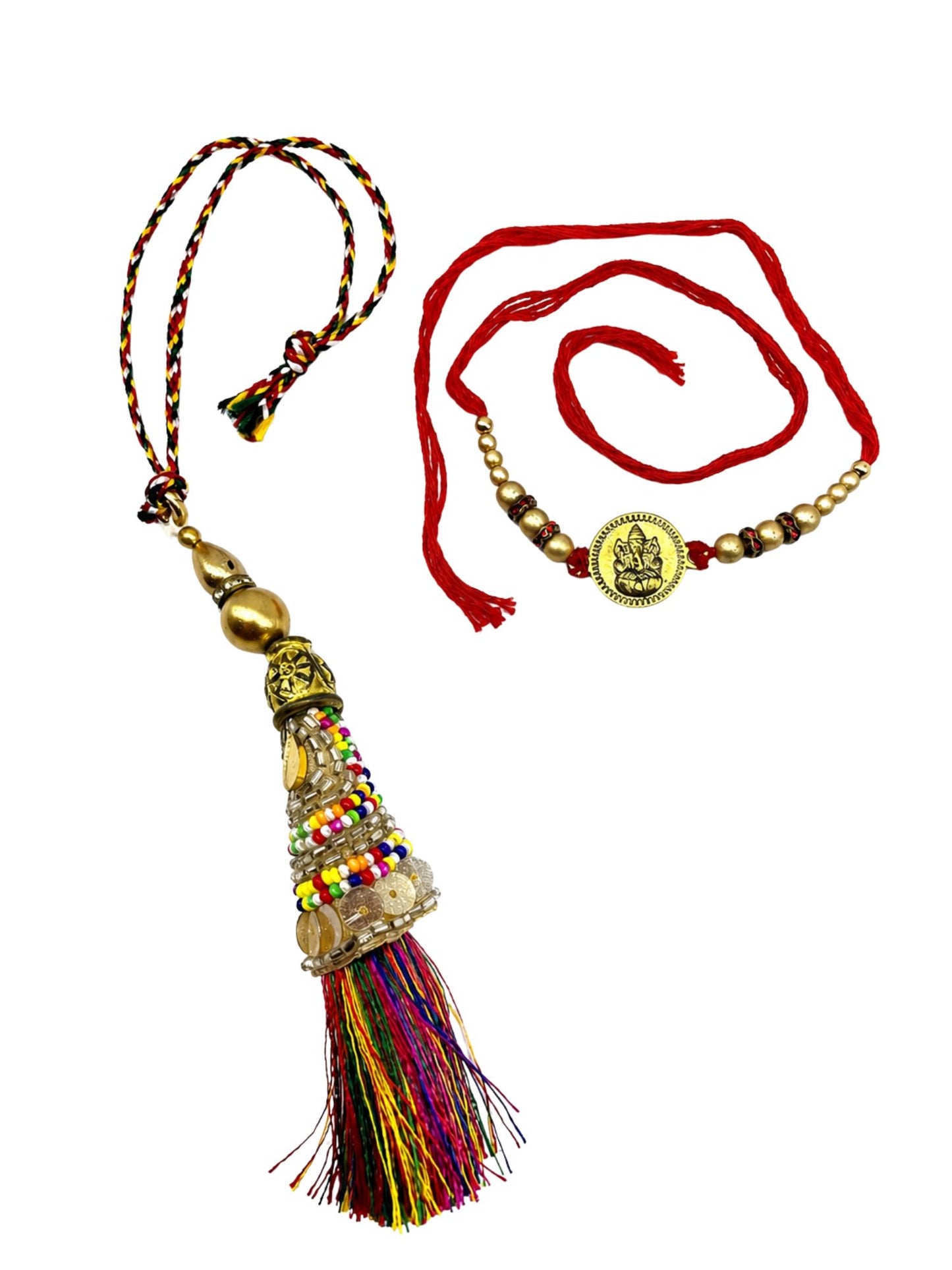 (Set of 2) Ganesha Bead Tassel Latkan Lumba Rakhi Bhaiya Bhabhi