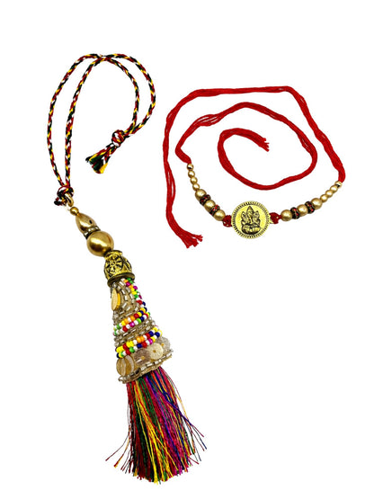 (Set of 2) Ganesha Bead Tassel Latkan Lumba Rakhi Bhaiya Bhabhi