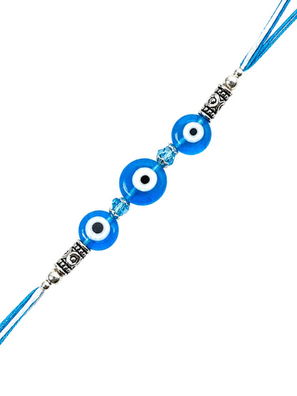 Silver-Plated Light Blue Evil Eye Bracelet Rakhi For Bro Bhai