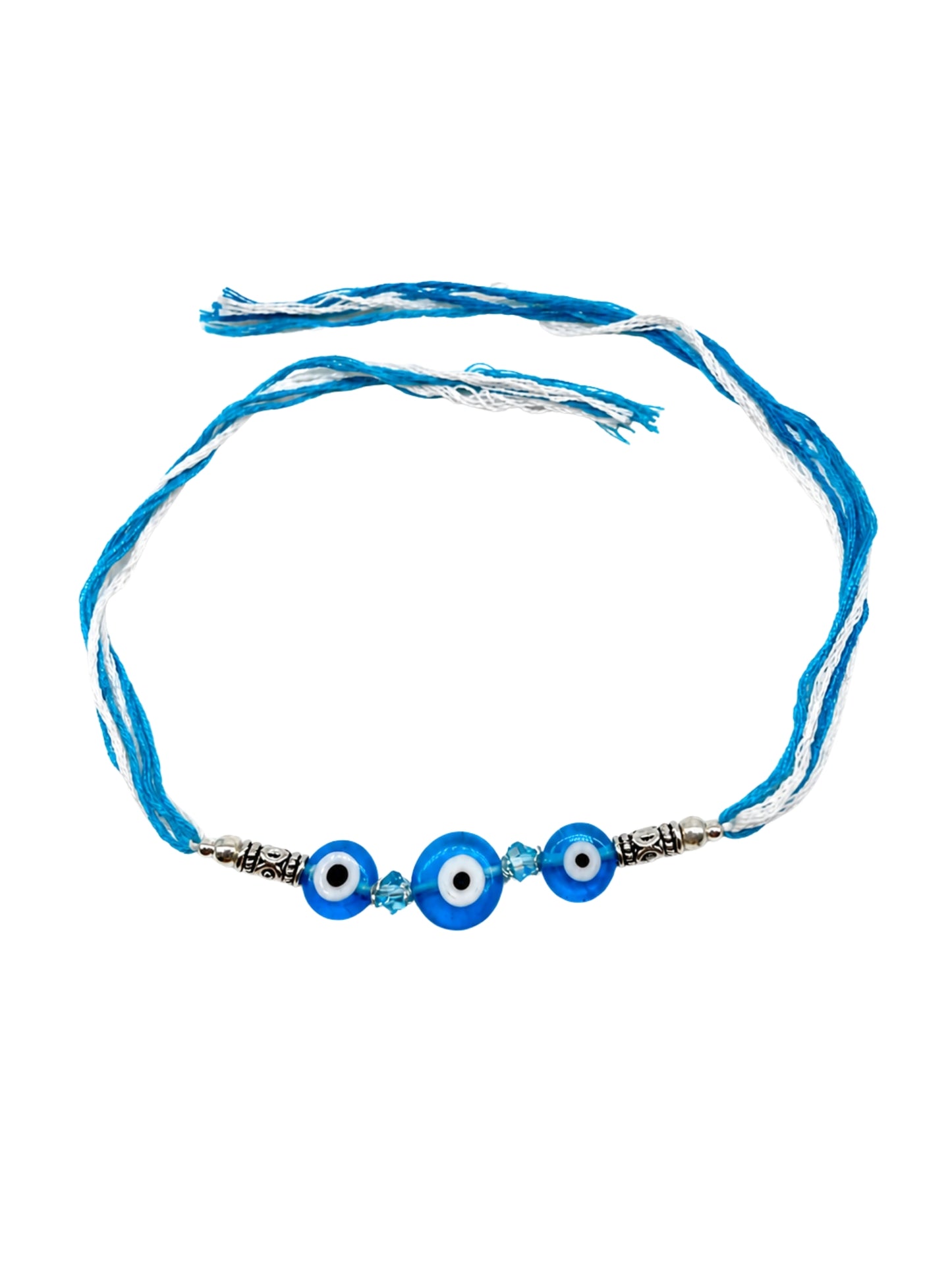 Silver-Plated Light Blue Evil Eye Bracelet Rakhi For Bro Bhai