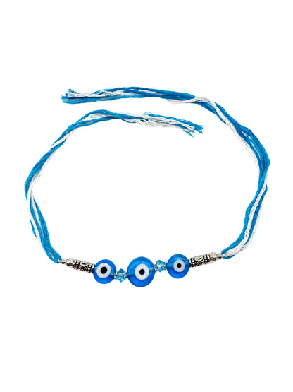 Silver-Plated Light Blue Evil Eye Bracelet Rakhi For Bro Bhai