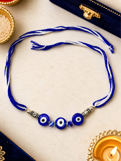 Silver-Plated Blue Evil Eye Bracelet Rakhi For Bro Bhai