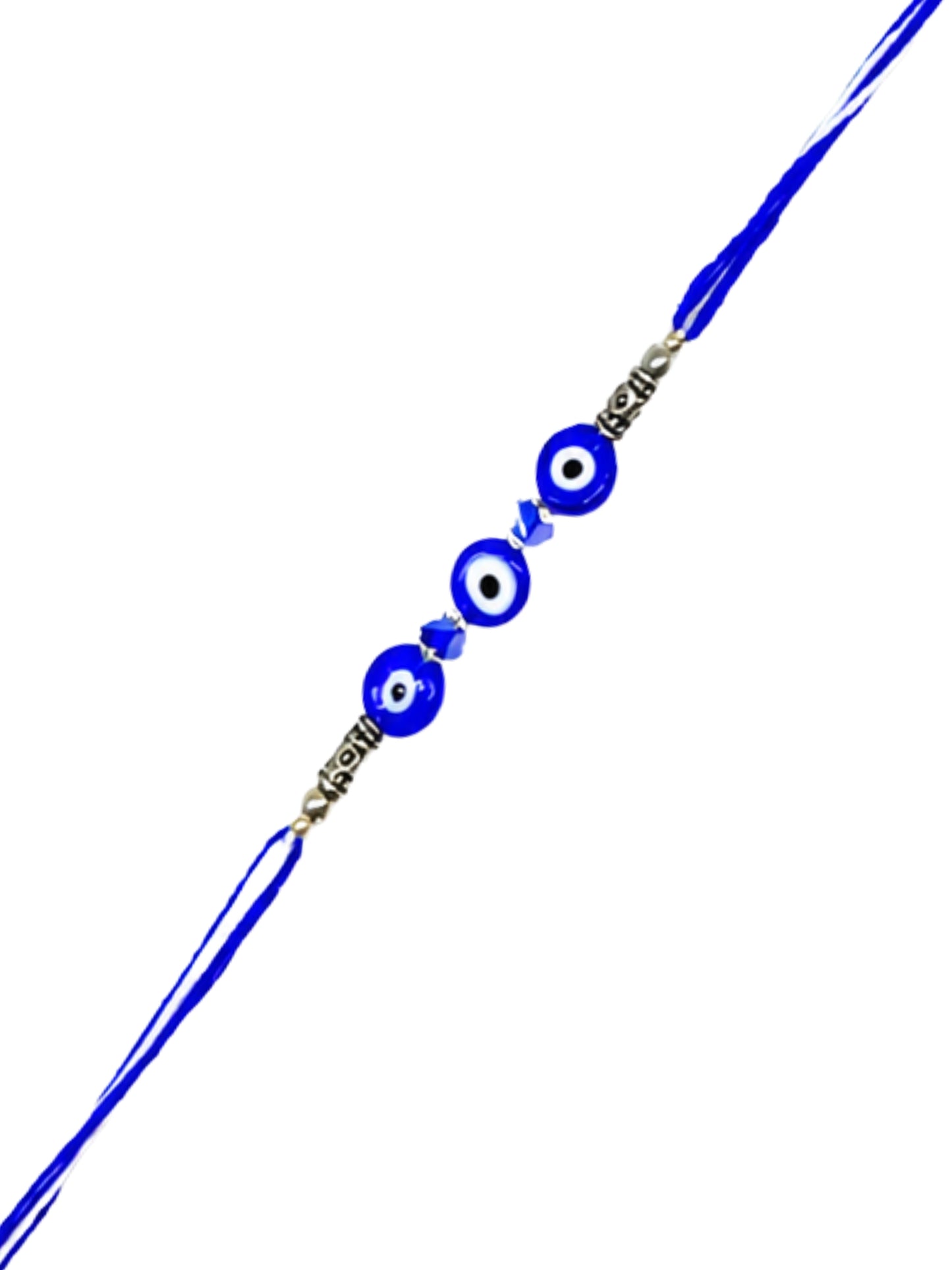Silver-Plated Blue Evil Eye Bracelet Rakhi For Bro Bhai