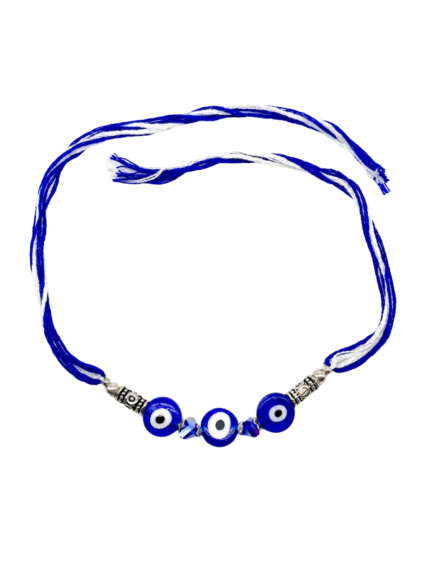Silver-Plated Blue Evil Eye Bracelet Rakhi For Bro Bhai