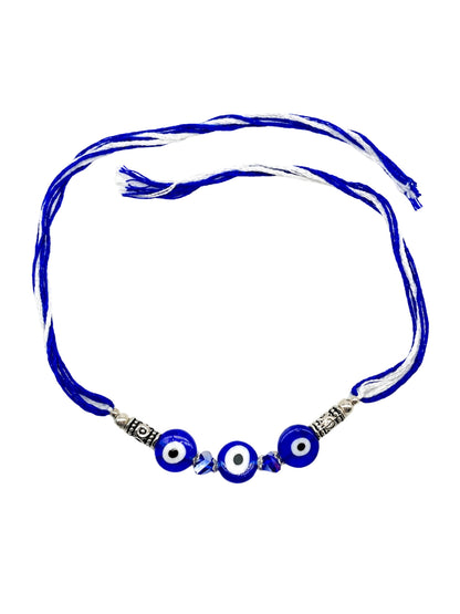 Silver-Plated Blue Evil Eye Bracelet Rakhi For Bro Bhai