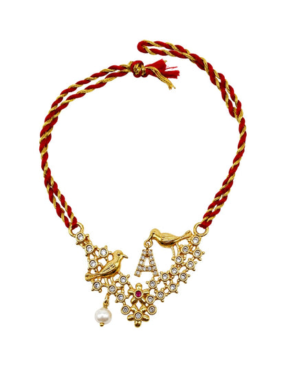 Letter Name Rakhi Designs Alphabet AD Gold Plated with Pearl Customized Pendant Raksha Bandhan