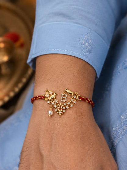 Letter Name Rakhi Designs Alphabet AD Gold Plated with Pearl Customized Pendant Raksha Bandhan