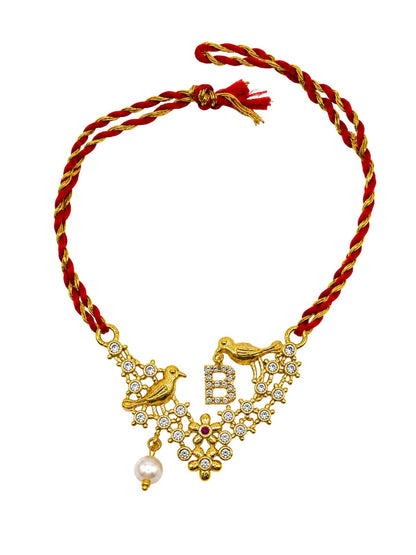 Letter Name Rakhi Designs Alphabet AD Gold Plated with Pearl Customized Pendant Raksha Bandhan