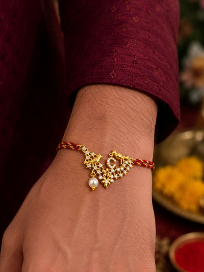 Letter Name Rakhi Designs Alphabet AD Gold Plated with Pearl Customized Pendant Raksha Bandhan