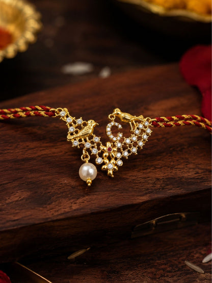 Letter Name Rakhi Designs Alphabet AD Gold Plated with Pearl Customized Pendant Raksha Bandhan