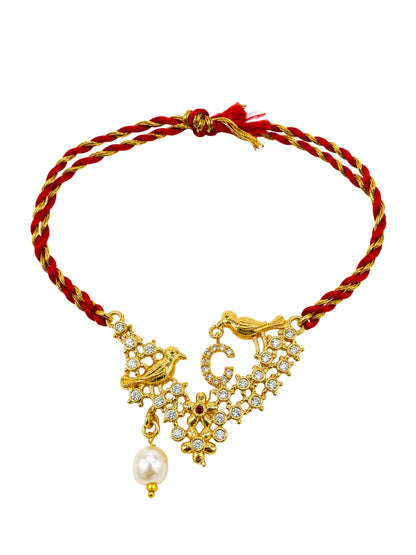 Letter Name Rakhi Designs Alphabet AD Gold Plated with Pearl Customized Pendant Raksha Bandhan