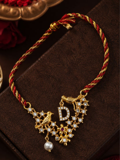 Letter Name Rakhi Designs Alphabet AD Gold Plated with Pearl Customized Pendant Raksha Bandhan