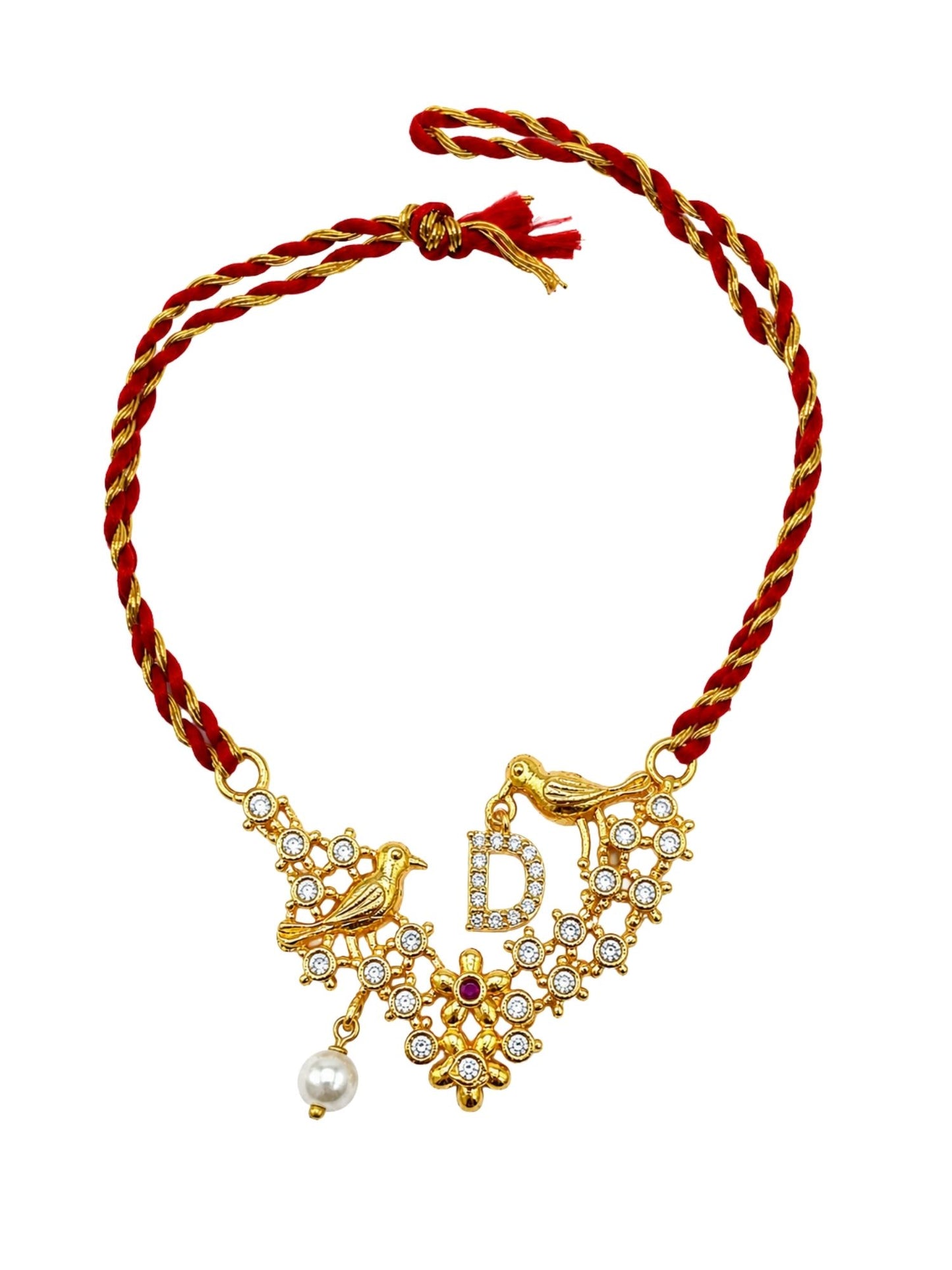 Letter Name Rakhi Designs Alphabet AD Gold Plated with Pearl Customized Pendant Raksha Bandhan