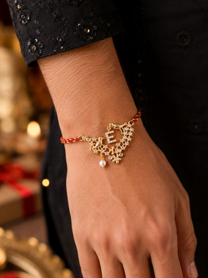 Letter Name Rakhi Designs Alphabet AD Gold Plated with Pearl Customized Pendant Raksha Bandhan