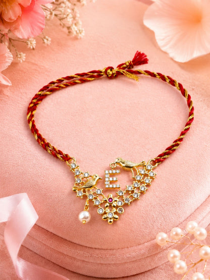 Letter Name Rakhi Designs Alphabet AD Gold Plated with Pearl Customized Pendant Raksha Bandhan
