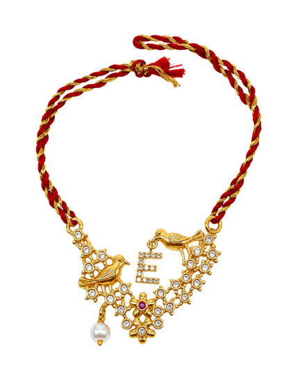Letter Name Rakhi Designs Alphabet AD Gold Plated with Pearl Customized Pendant Raksha Bandhan