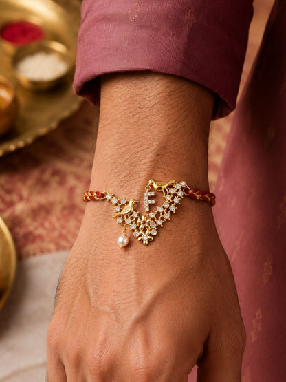 Letter Name Rakhi Designs Alphabet AD Gold Plated with Pearl Customized Pendant Raksha Bandhan