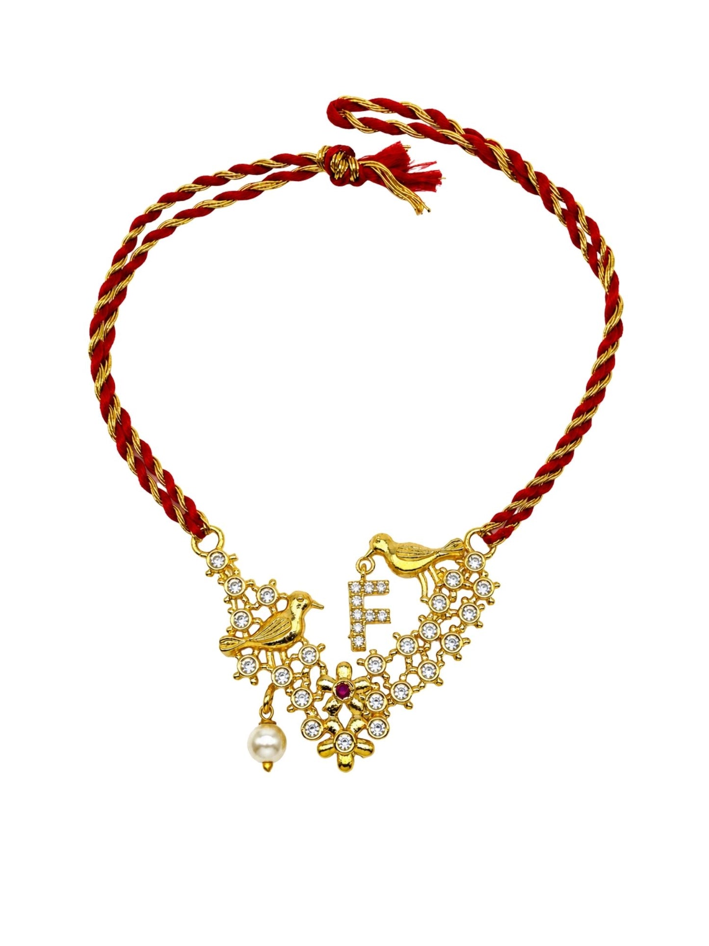 Letter Name Rakhi Designs Alphabet AD Gold Plated with Pearl Customized Pendant Raksha Bandhan