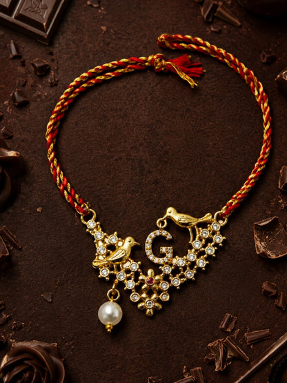 Letter Name Rakhi Designs Alphabet AD Gold Plated with Pearl Customized Pendant Raksha Bandhan