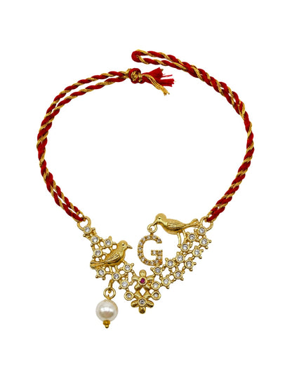 Letter Name Rakhi Designs Alphabet AD Gold Plated with Pearl Customized Pendant Raksha Bandhan