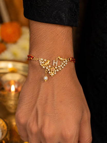 Letter Name Rakhi Designs Alphabet AD Gold Plated with Pearl Customized Pendant Raksha Bandhan