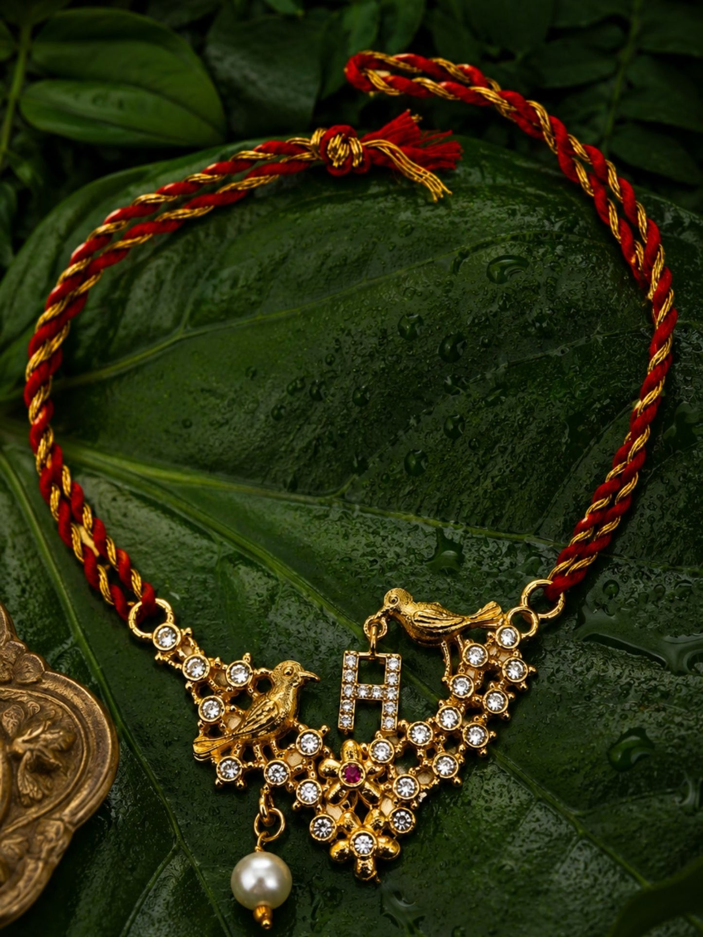 Letter Name Rakhi Designs Alphabet AD Gold Plated with Pearl Customized Pendant Raksha Bandhan