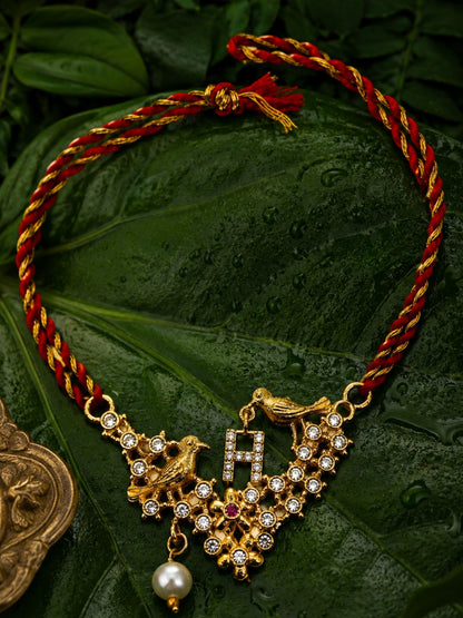 Letter Name Rakhi Designs Alphabet AD Gold Plated with Pearl Customized Pendant Raksha Bandhan