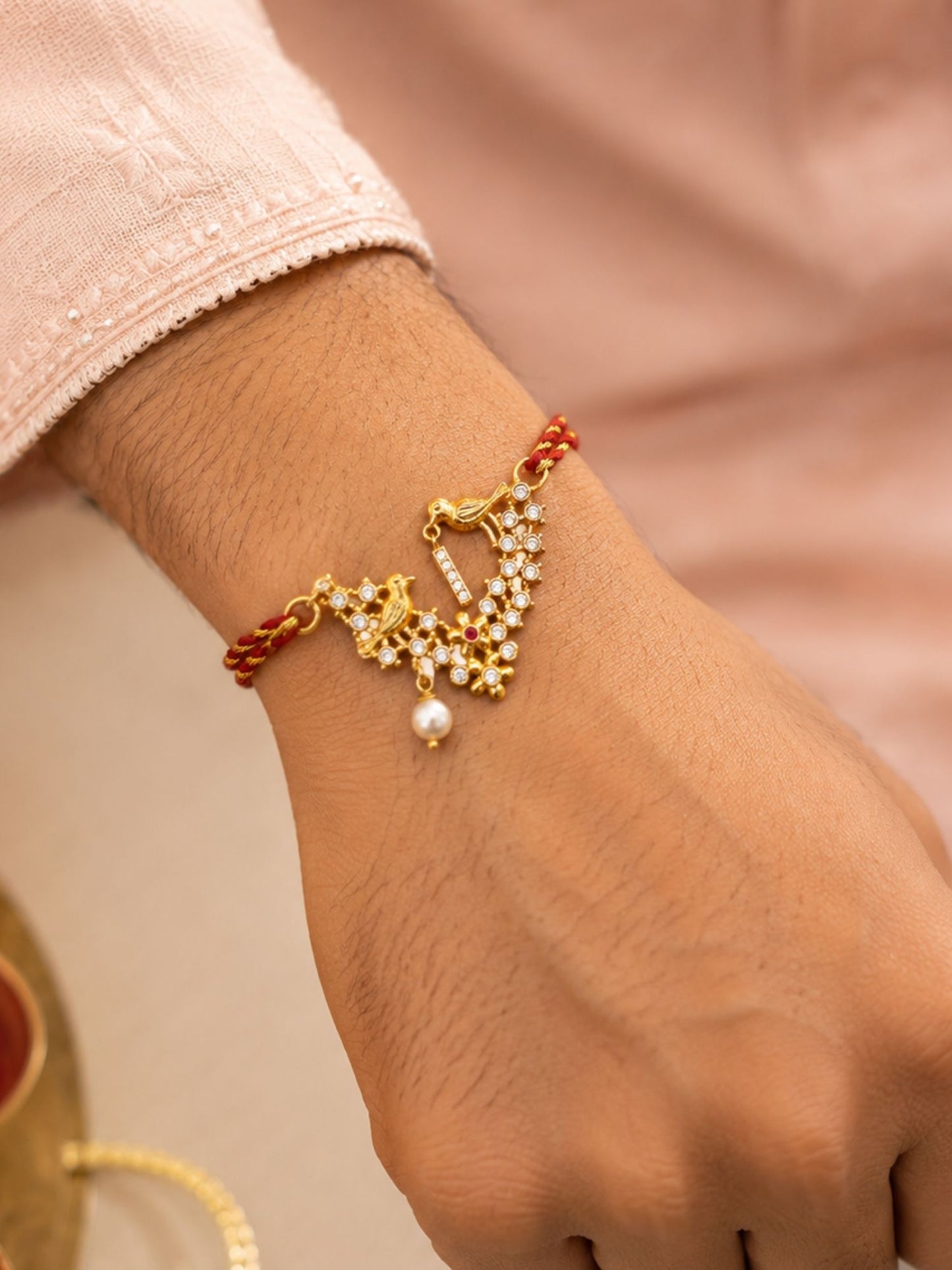Letter Name Rakhi Designs Alphabet AD Gold Plated with Pearl Customized Pendant Raksha Bandhan