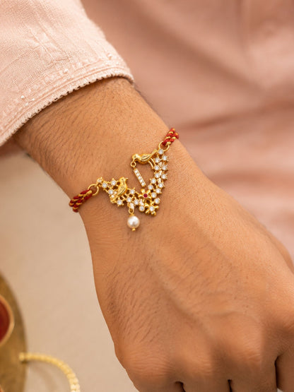 Letter Name Rakhi Designs Alphabet AD Gold Plated with Pearl Customized Pendant Raksha Bandhan