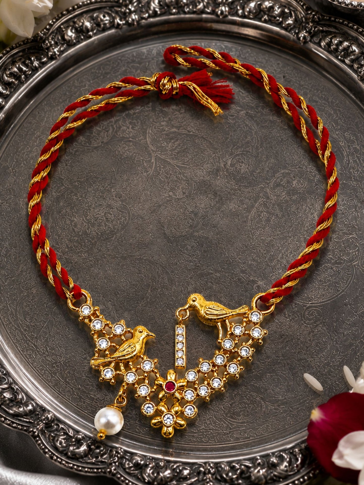 Letter Name Rakhi Designs Alphabet AD Gold Plated with Pearl Customized Pendant Raksha Bandhan