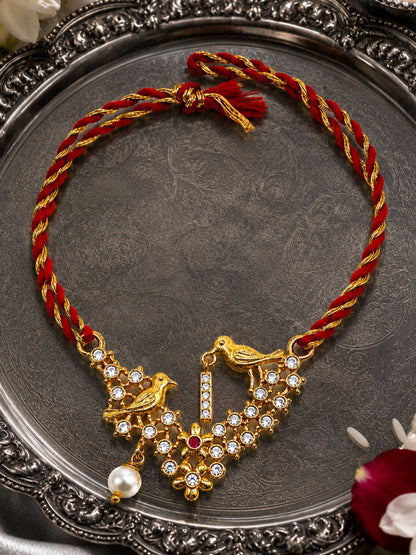 Letter Name Rakhi Designs Alphabet AD Gold Plated with Pearl Customized Pendant Raksha Bandhan