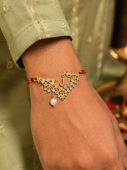 Letter Name Rakhi Designs Alphabet AD Gold Plated with Pearl Customized Pendant Raksha Bandhan