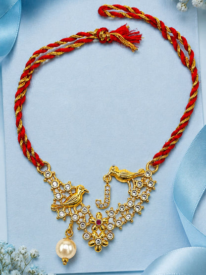 Letter Name Rakhi Designs Alphabet AD Gold Plated with Pearl Customized Pendant Raksha Bandhan