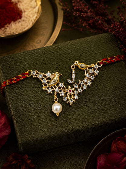 Letter Name Rakhi Designs Alphabet AD Gold Plated with Pearl Customized Pendant Raksha Bandhan