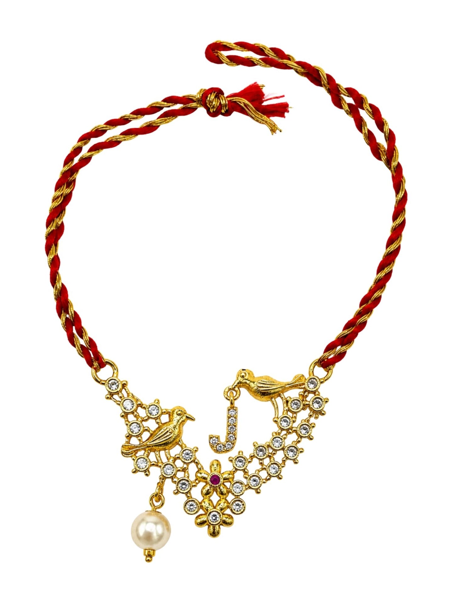 Letter Name Rakhi Designs Alphabet AD Gold Plated with Pearl Customized Pendant Raksha Bandhan