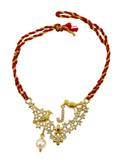 Letter Name Rakhi Designs Alphabet AD Gold Plated with Pearl Customized Pendant Raksha Bandhan