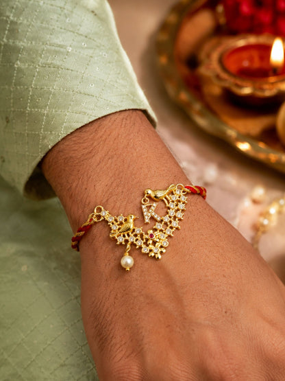 Letter Name Rakhi Designs Alphabet AD Gold Plated with Pearl Customized Pendant Raksha Bandhan