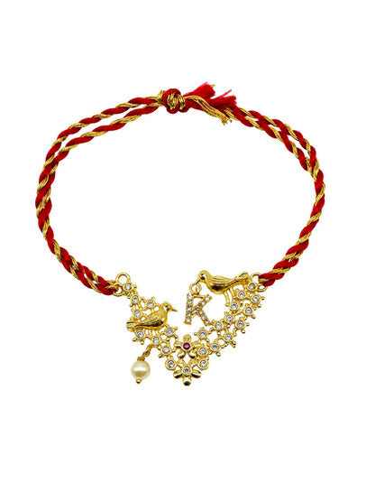 Letter Name Rakhi Designs Alphabet AD Gold Plated with Pearl Customized Pendant Raksha Bandhan