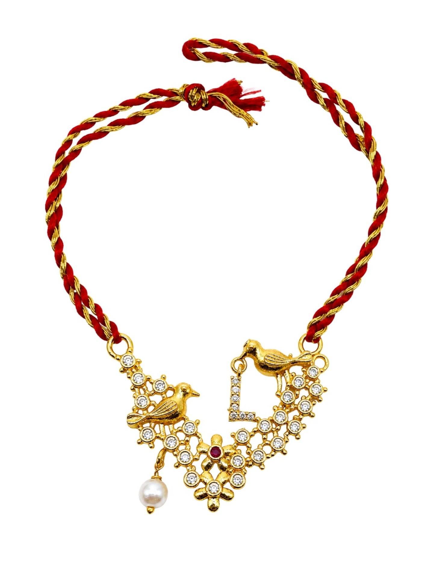 Letter Name Rakhi Designs Alphabet AD Gold Plated with Pearl Customized Pendant Raksha Bandhan