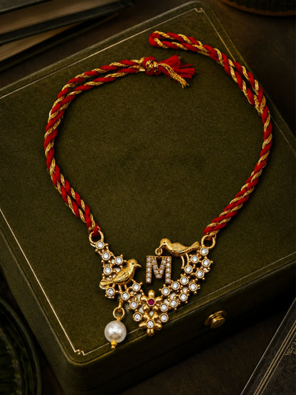 Letter Name Rakhi Designs Alphabet AD Gold Plated with Pearl Customized Pendant Raksha Bandhan