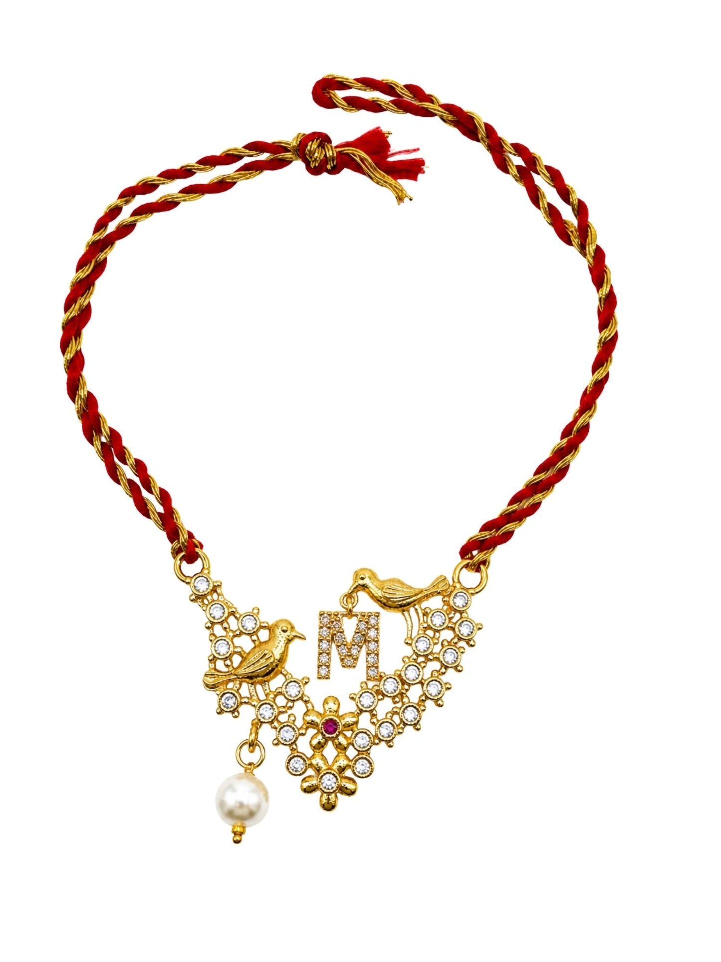 Letter Name Rakhi Designs Alphabet AD Gold Plated with Pearl Customized Pendant Raksha Bandhan