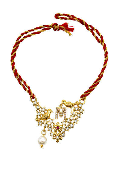 Letter Name Rakhi Designs Alphabet AD Gold Plated with Pearl Customized Pendant Raksha Bandhan