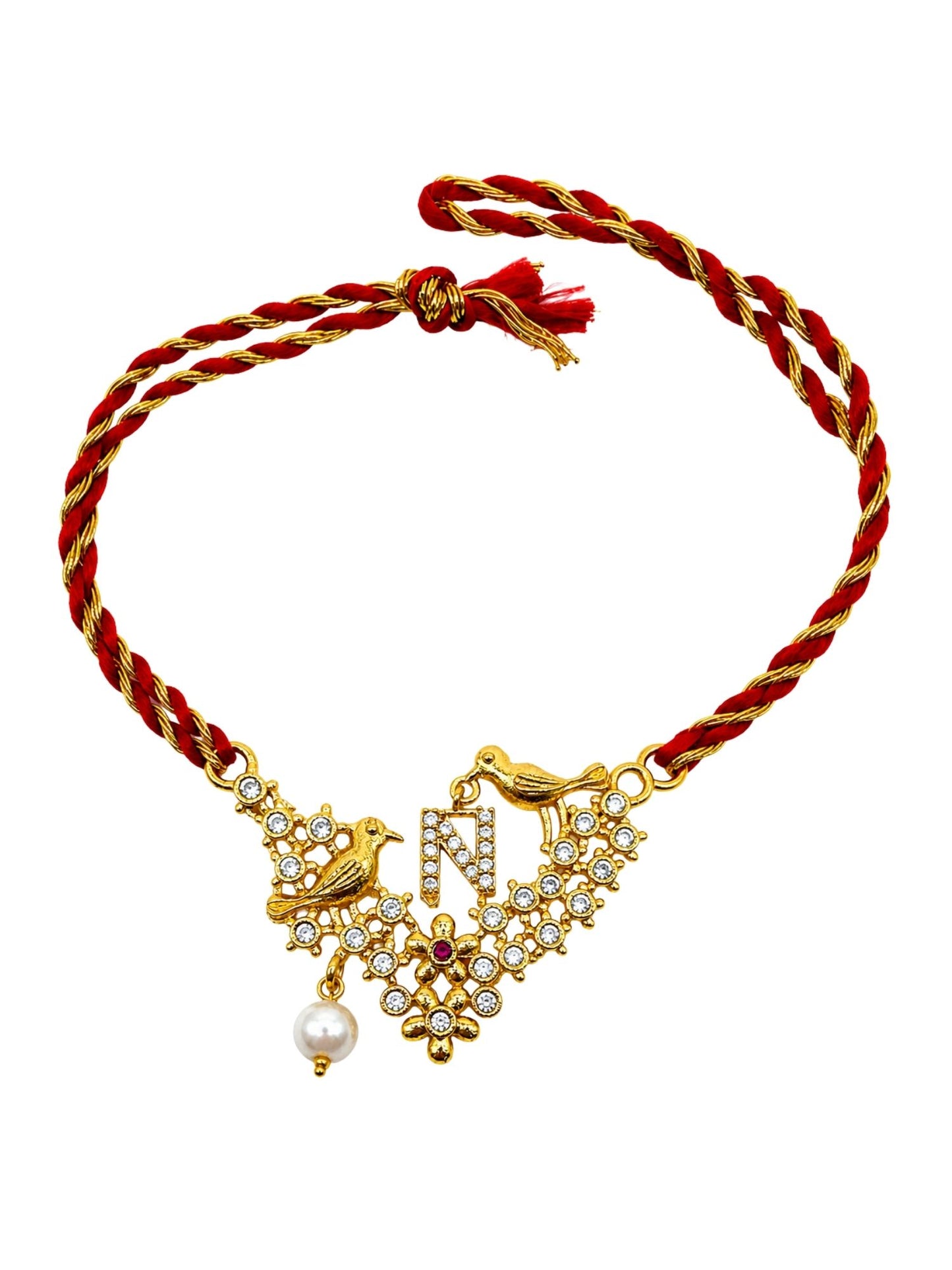 Letter Name Rakhi Designs Alphabet AD Gold Plated with Pearl Customized Pendant Raksha Bandhan