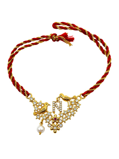 Letter Name Rakhi Designs Alphabet AD Gold Plated with Pearl Customized Pendant Raksha Bandhan
