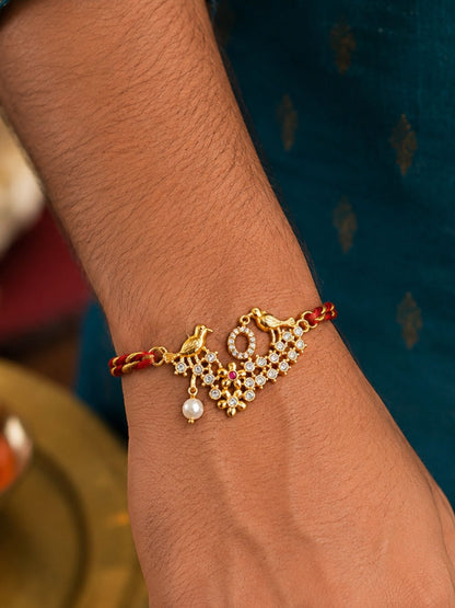 Letter Name Rakhi Designs Alphabet AD Gold Plated with Pearl Customized Pendant Raksha Bandhan