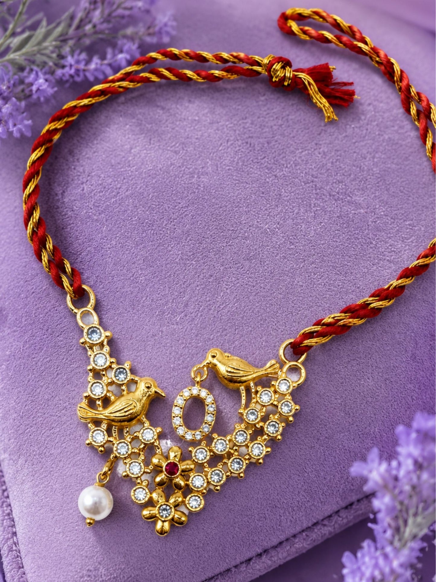 Letter Name Rakhi Designs Alphabet AD Gold Plated with Pearl Customized Pendant Raksha Bandhan